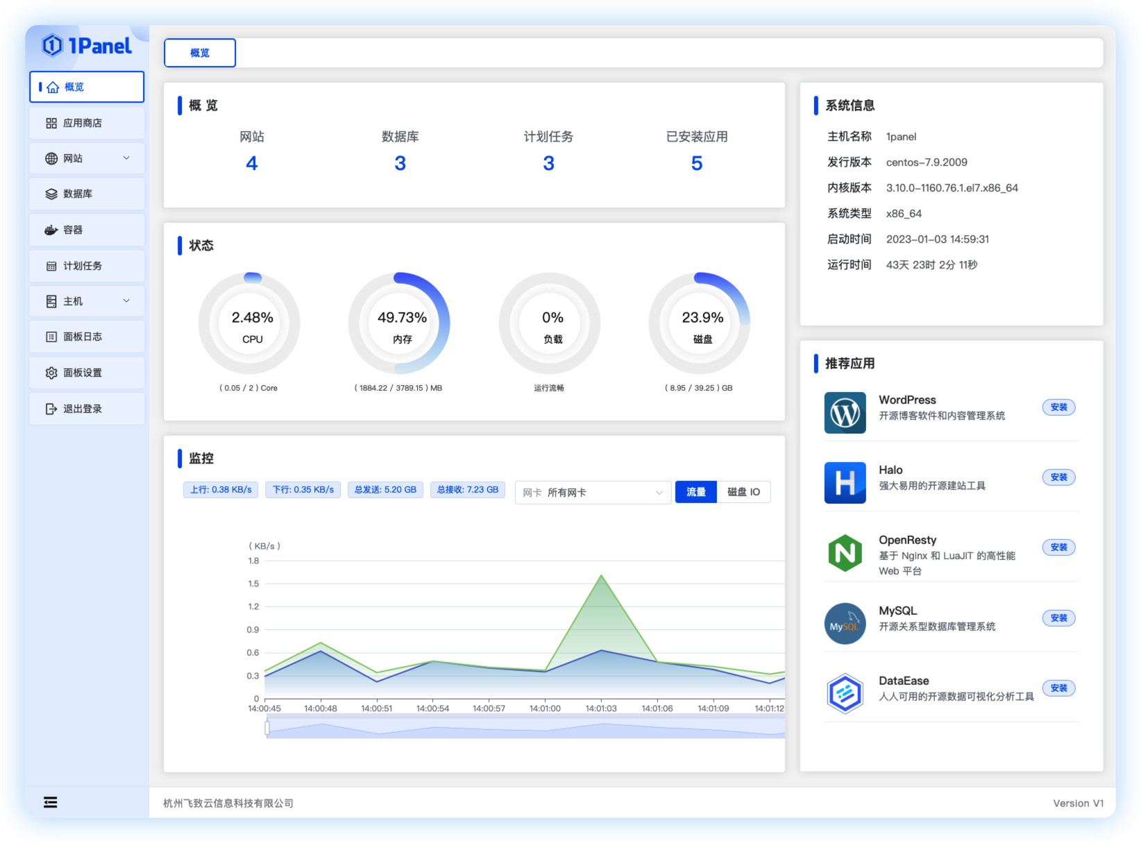 现代化、开源的 Linux 服务器运维管理面板